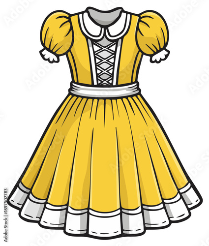 Yellow vintage dress with puff sleeves and white collar and cuffs