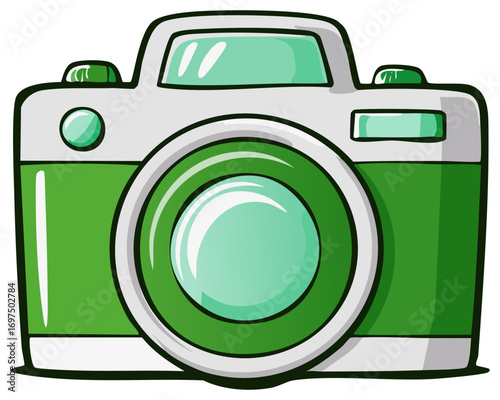 Green Cartoon Camera With Silver Accents And Large Lens