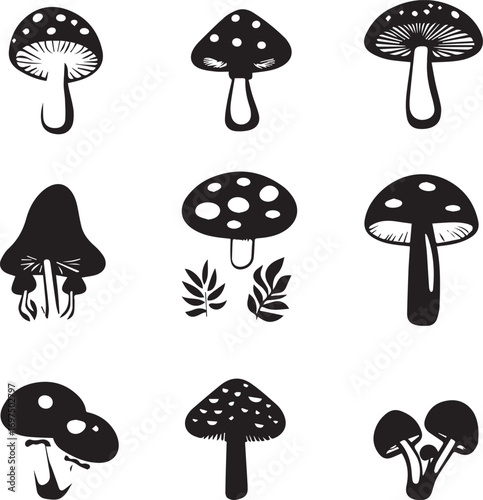 Creative mushroom caps and stems silhouette design