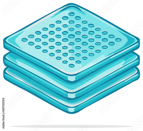 Stack of cartoon style square perforated trays for laboratory drying process