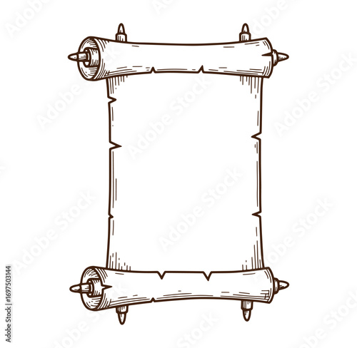 Antique scroll illustration with detailed engraving style and blank empty space for your message