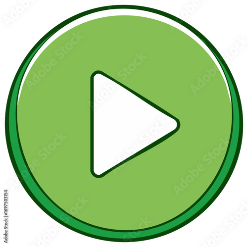 Simple green play button icon with dark green outline and white triangle symbol