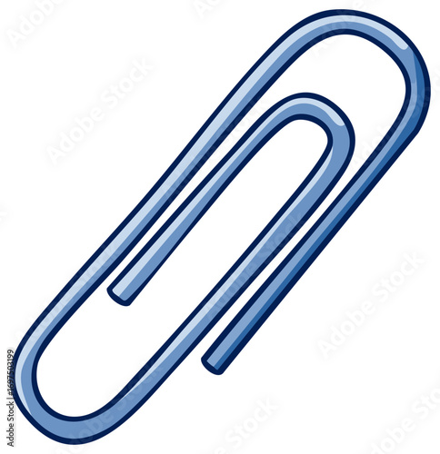 Blue paperclip, office and school supply, simple cartoon illustration