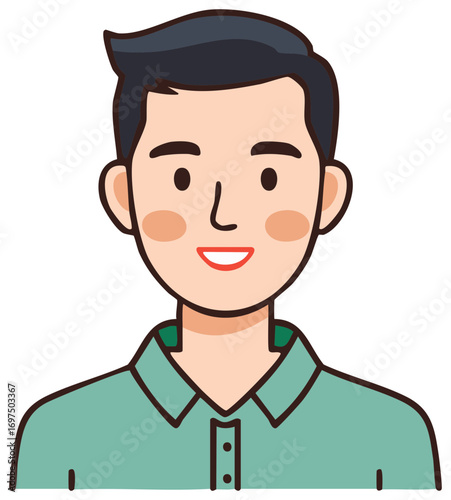 Smiling man portrait in a teal shirt cartoon illustration
