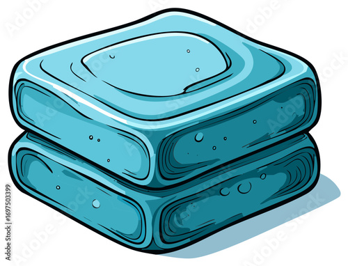Two Blue Soap Bars Stacked Hygienic Cleaning Product Cartoon Vector Illustration