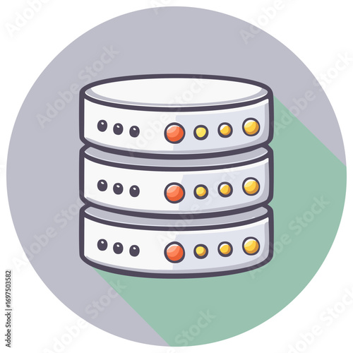 Stylized graphic of a stacked database servers icon with indicator lights