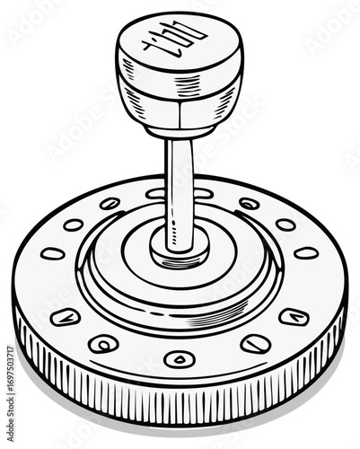 Mechanical lever design with a rounded knob and a circular base illustration