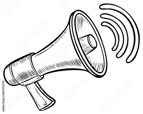 Loudspeaker Illustration Emitting Sound Waves, Communication and Announcement Concept