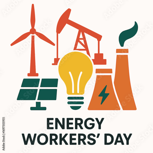Day of the Workers in the Energy Sector Turkmenistan Flat Vector Illustration
