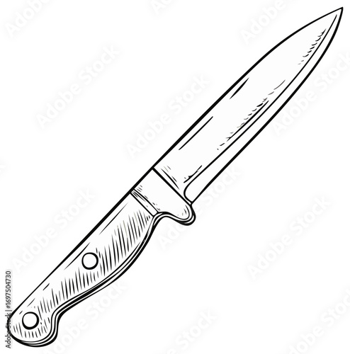 Kitchen Knife Illustration Vector Line Art Sharp Blade Cooking Tool