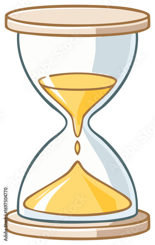 Cartoon illustration of a classic hourglass showing time running out, time concept.
