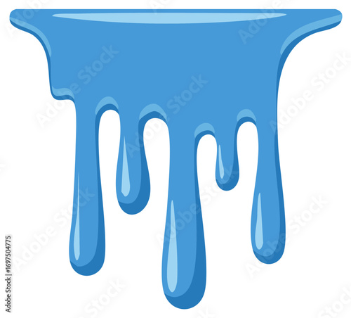 Dripping blue liquid slime illustration. Shiny cartoon paint or gel leaking downwards.
