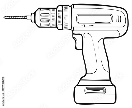 Cordless Electric Drill with Screw Bit on White Background