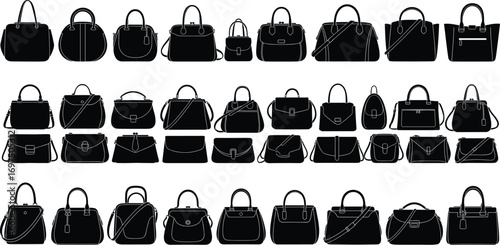 Collection of Handbag Silhouettes in Various Styles for Fashion and Accessory Design