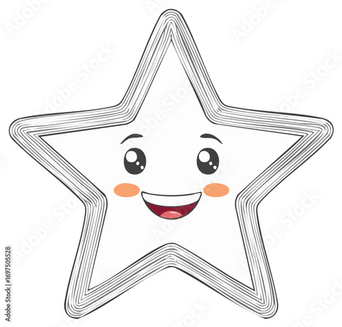 Smiling Star Cartoon Character with Cute Eyes, Cheeks, and Mouth