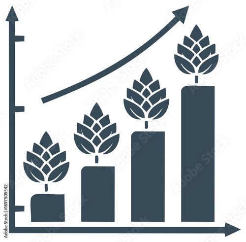 Business Growth Chart with Hops Plant Icons and Upward Trend Arrow