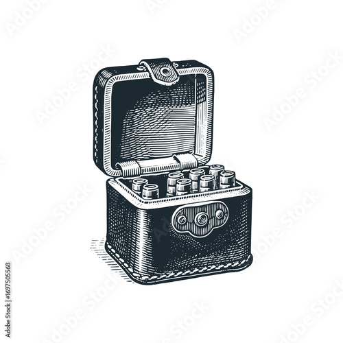 A vintage Leather cartridge box – Black and White Icon Vector and Illustration