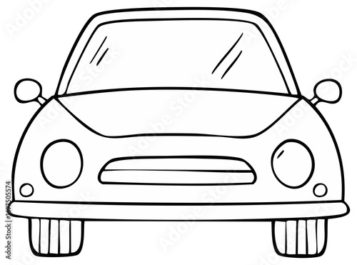 Car Drawing Front View Classic Vehicle Illustration Cartoon Outline Automobile for Children Design Carriages Transport