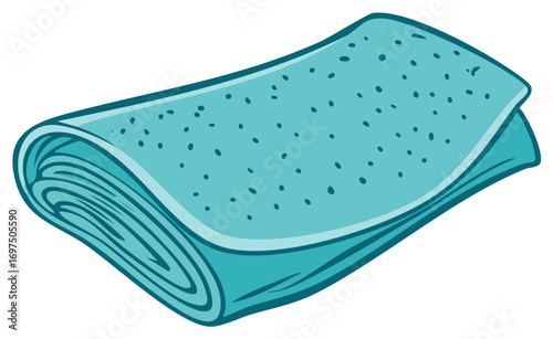 Simple vector illustration of a neatly folded blue towel or fabric with a textured surface