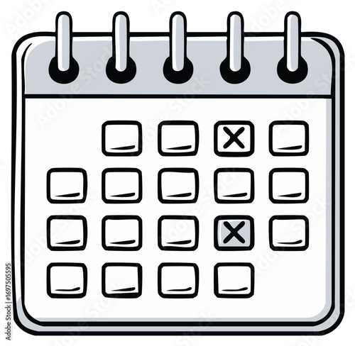 Cartoon Calendar Page with Marked Days, Planning or Deadline Illustration