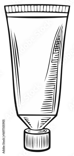 Drawing of a cosmetic squeeze tube container with cap isolated on white background for beauty or medical products package design