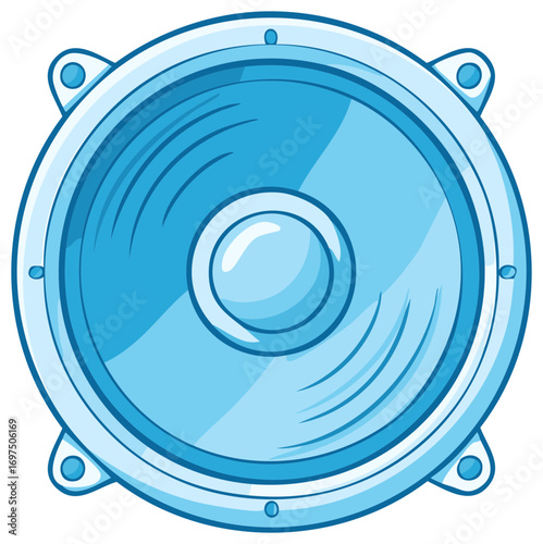 Cartoon light blue audio speaker for music listening in an illustration