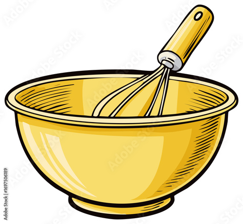 Yellow Mixing Bowl with Whisk, Cooking and Baking Illustration