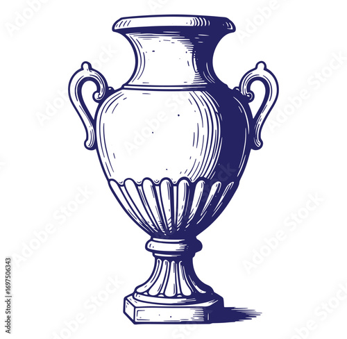 Elegant hand drawn vector illustration of a classic urn with detailed engraving style