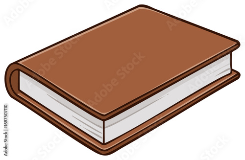 A simple cartoon illustration of a closed hardcover book with a plain brown cover