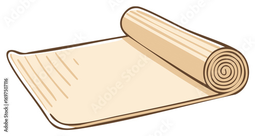 Rolled up paper scroll with textured surface and simple outline illustration