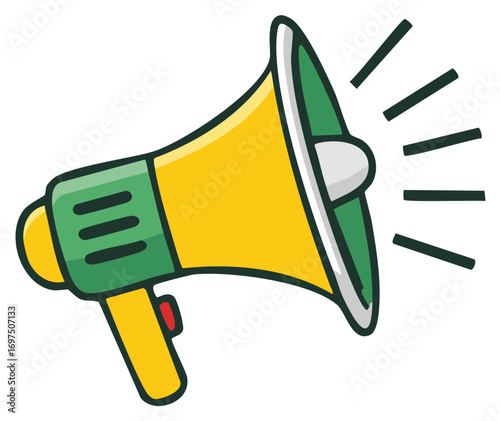Cartoon Megaphone Sound Waves Yellow and Green