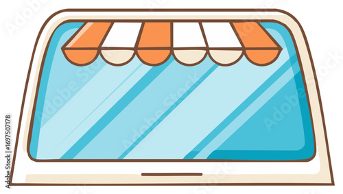 Illustration of a Tablet as a Online Shop Window Display with Awning in White and Orange