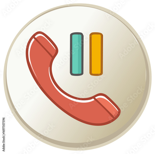 Telephone receiver with pause symbol icon for call holding communication status