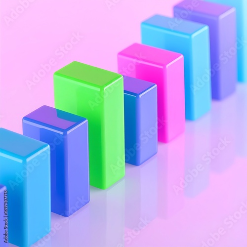 Colorful rectangular blocks in various shades of bright pastel colors arranged in a row against a soft pink background. Free Download Colorful rectangular blocks in various shades of bright pastel colors arranged in a row against a soft pink background. - GFXLoad