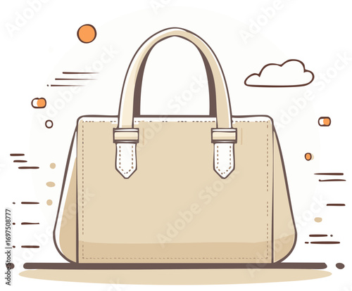 Elegant Beige Handbag Illustration Fashionable Accessory Design with Cloud and Circle Elements