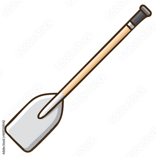 Simple cartoon illustration of a traditional wooden boat oar with a gray blade for rowing and water sports