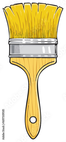 Paintbrush with Yellow Bristles and Wooden Handle Tool