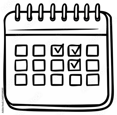 Hand drawn calendar with checkmarks indicating completed tasks or scheduled events