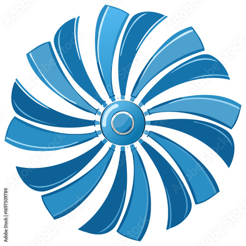 Stylized Blue Aircraft Engine Turbine with Multiple Blades Vector Illustration