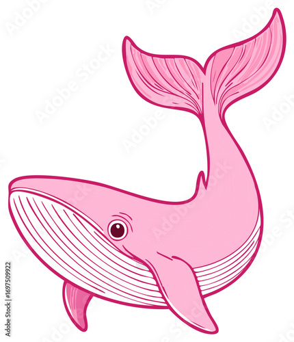 Charming pink whale illustration with elegant fins and tail fluke