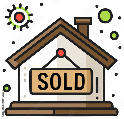 House with SOLD Sign Vector Illustration Purchase Concept Homeownership