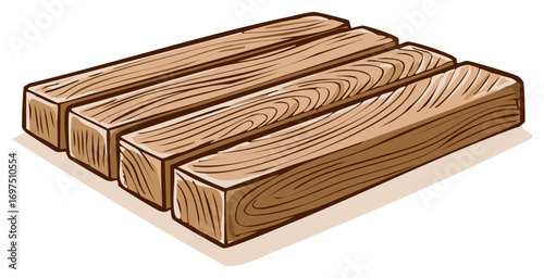 Four Natural Wooden Planks Lined Up in a Row with Detailed Grain Patterns