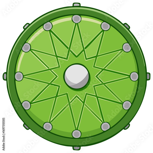 Green drum with intricate star pattern and silver studs around the rim