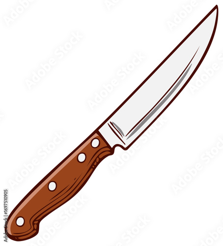Cartoon Style Kitchen Knife with Brown Handle Simple Illustration