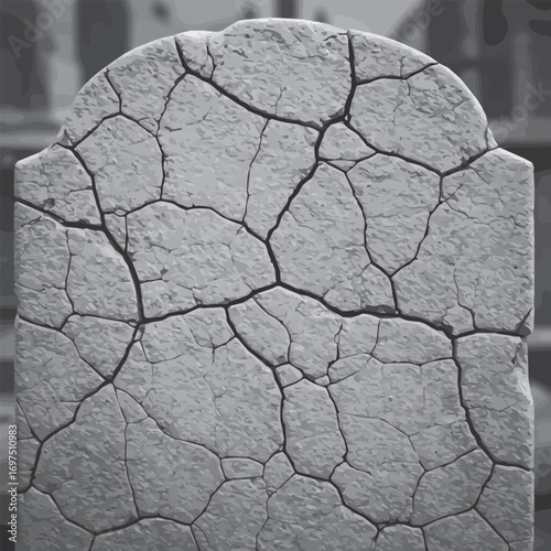 Eerie cracked tombstone evokes history, mystery, and remembrance, ideal for Halloween, historical projects, and gothic themes in digital art