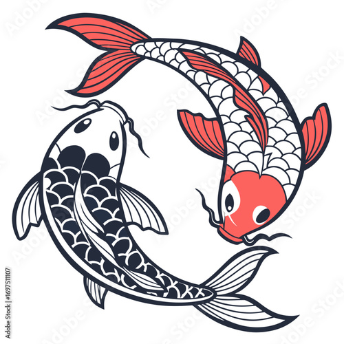 Two stylized koi fish forming an infinity loop vector illustration elegant symbolism