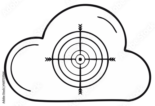 Cloud target with arrows aiming at the center of the crosshairs graphic