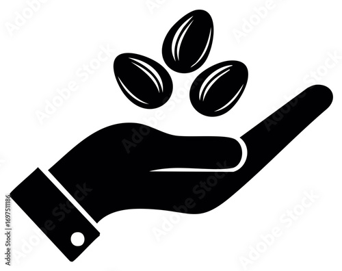 Hand holding seeds icon representing agriculture investment and growth
