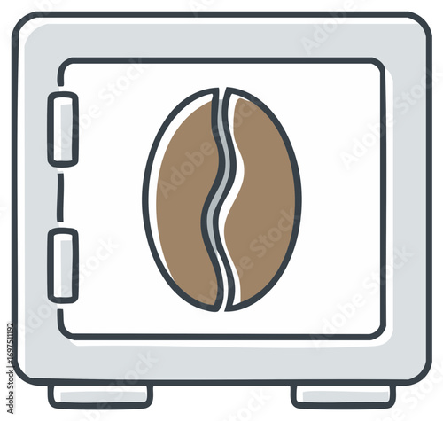 Coffee bean logo on a security safe door vector icon for value and storage concepts