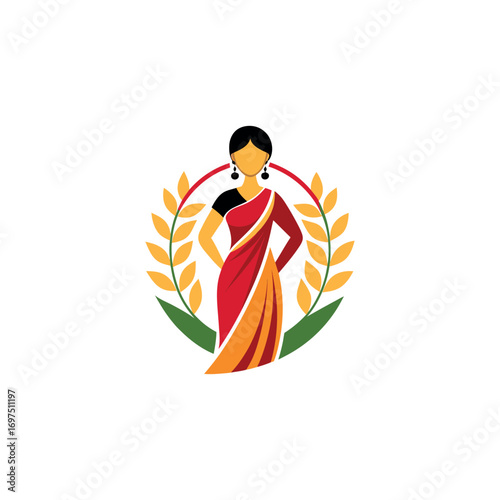 Women's fashion design logo with saree vector	